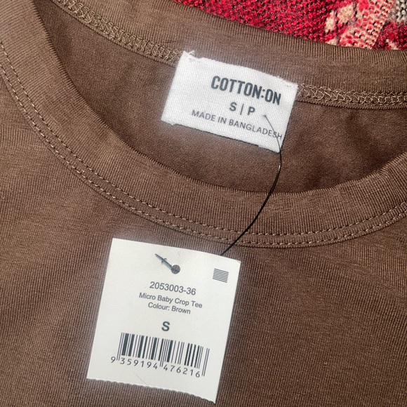 2 Cotton On Micro Baby Crop Tees Size S in both colors Brown & University Brown - Picture 7 of 8